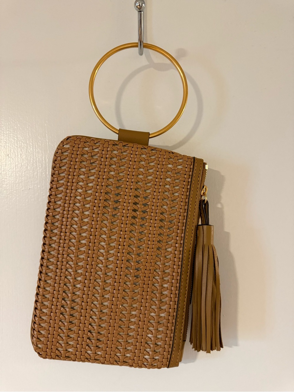 Thacker Wristlet Clutch in Brown with Gold Hoop